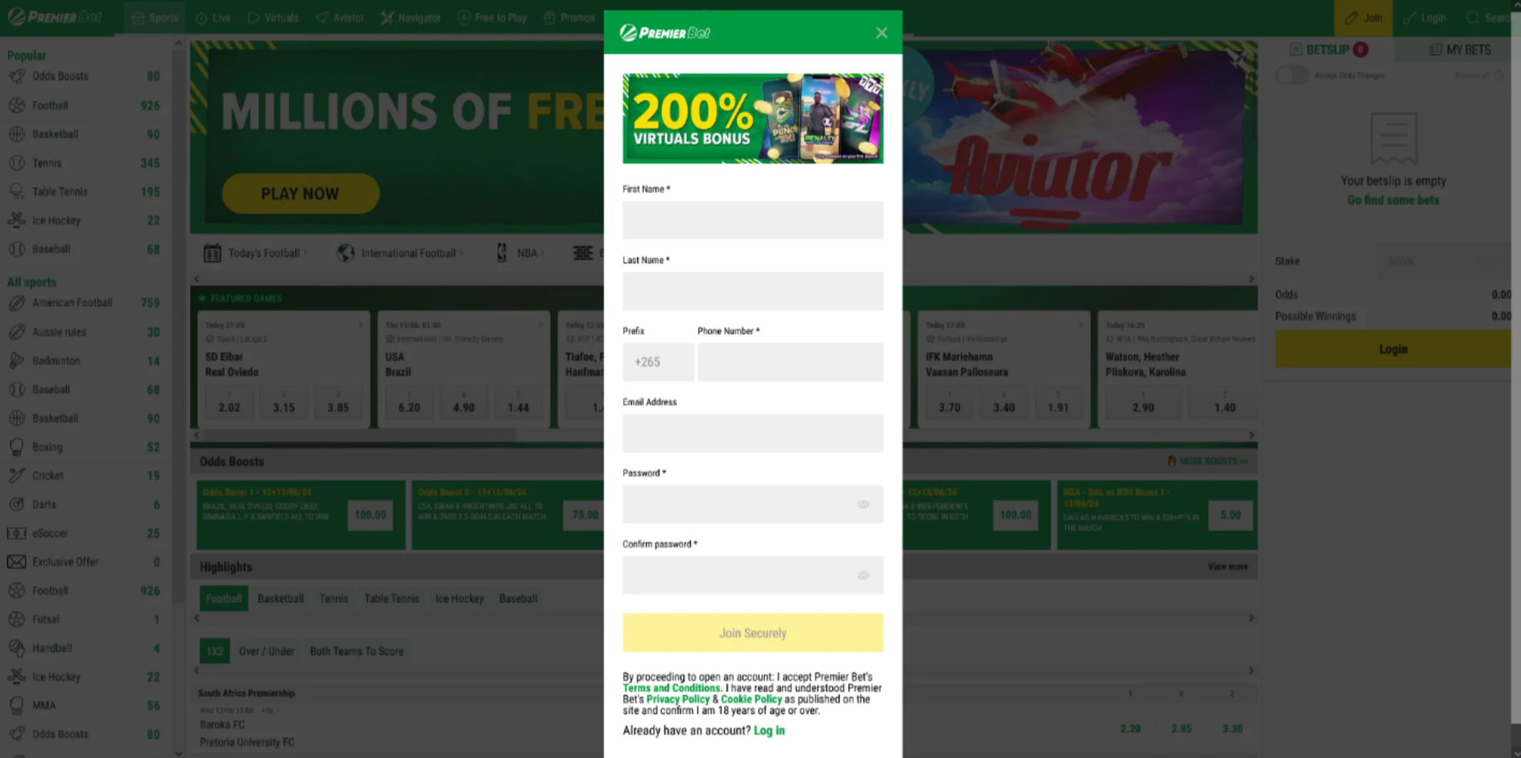 Premier Bet Aviator sign up